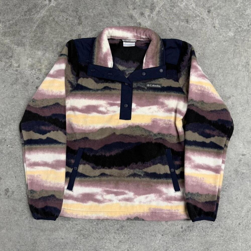 Columbia Multicolor Striped Fleece Pullover - Pink, Yellow, Navy, Brown